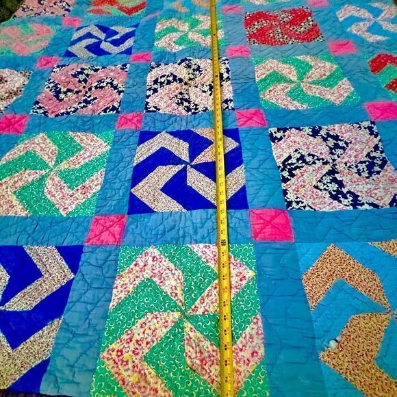 Vintage Hand Stitched Pinwheel Quilt  - 72” 1930’s-1940’s Folk Art Vibrant